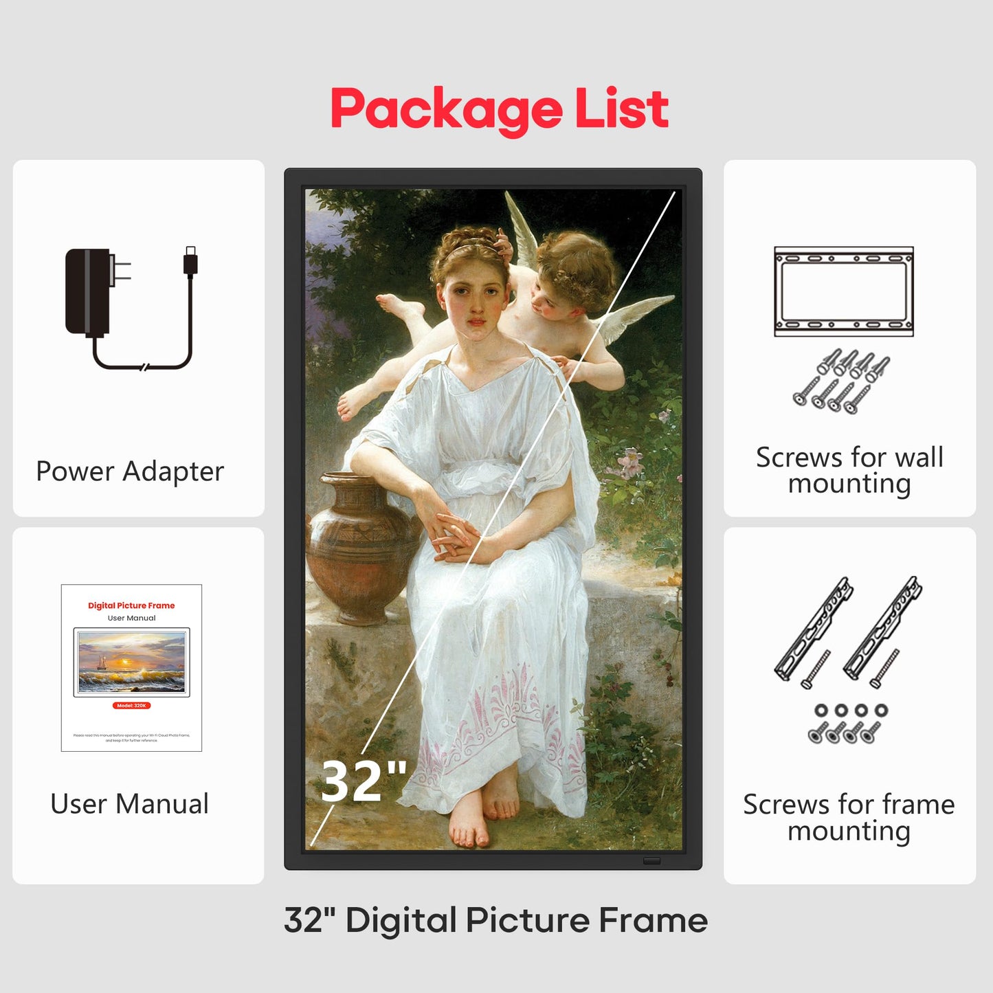Frameo 32-Inch Extra Large Smart WiFi Digital Photo Frame – FHD Touch Screen