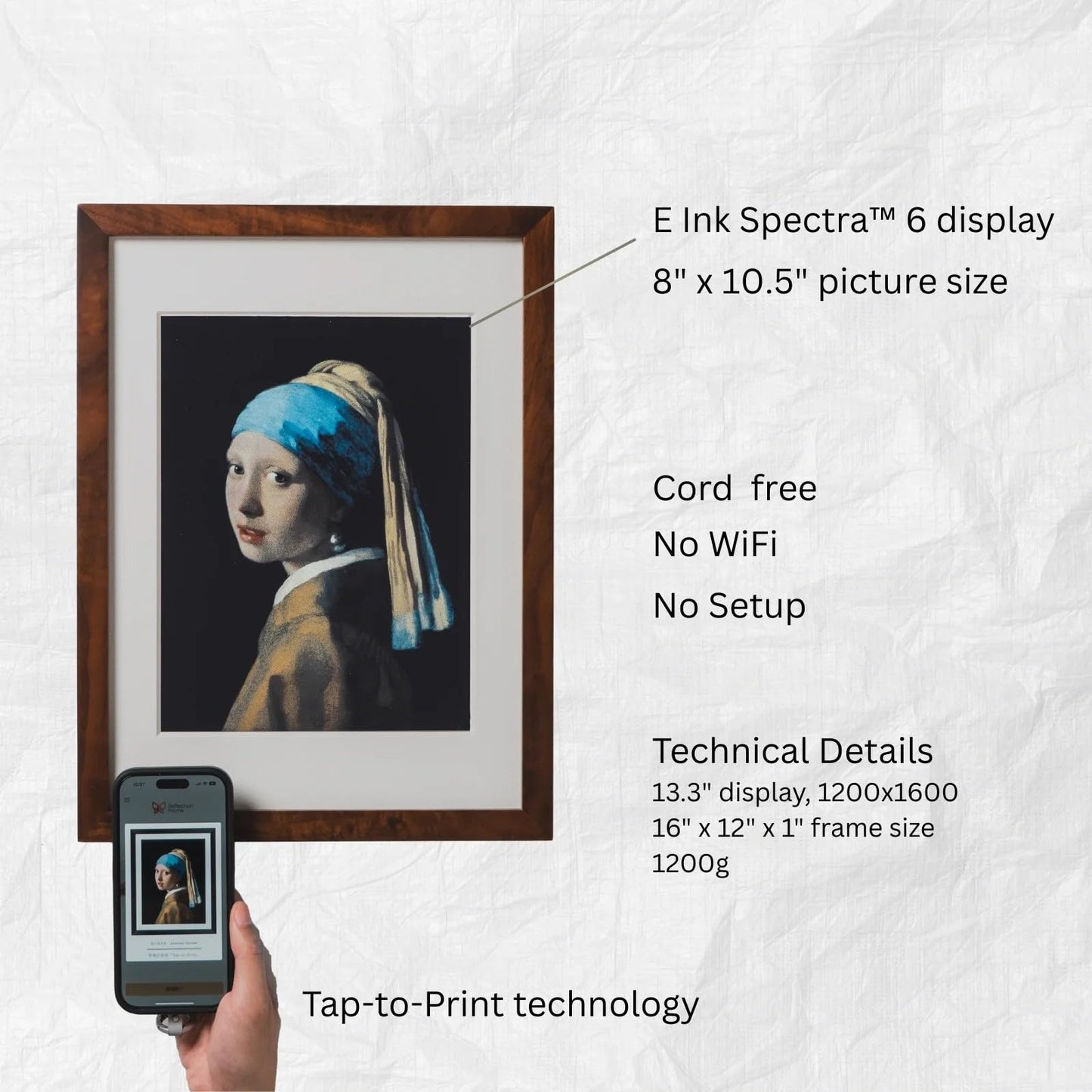 Reflection Frame Cordless ePaper Digital Art Display with Tap-to-Print Technology