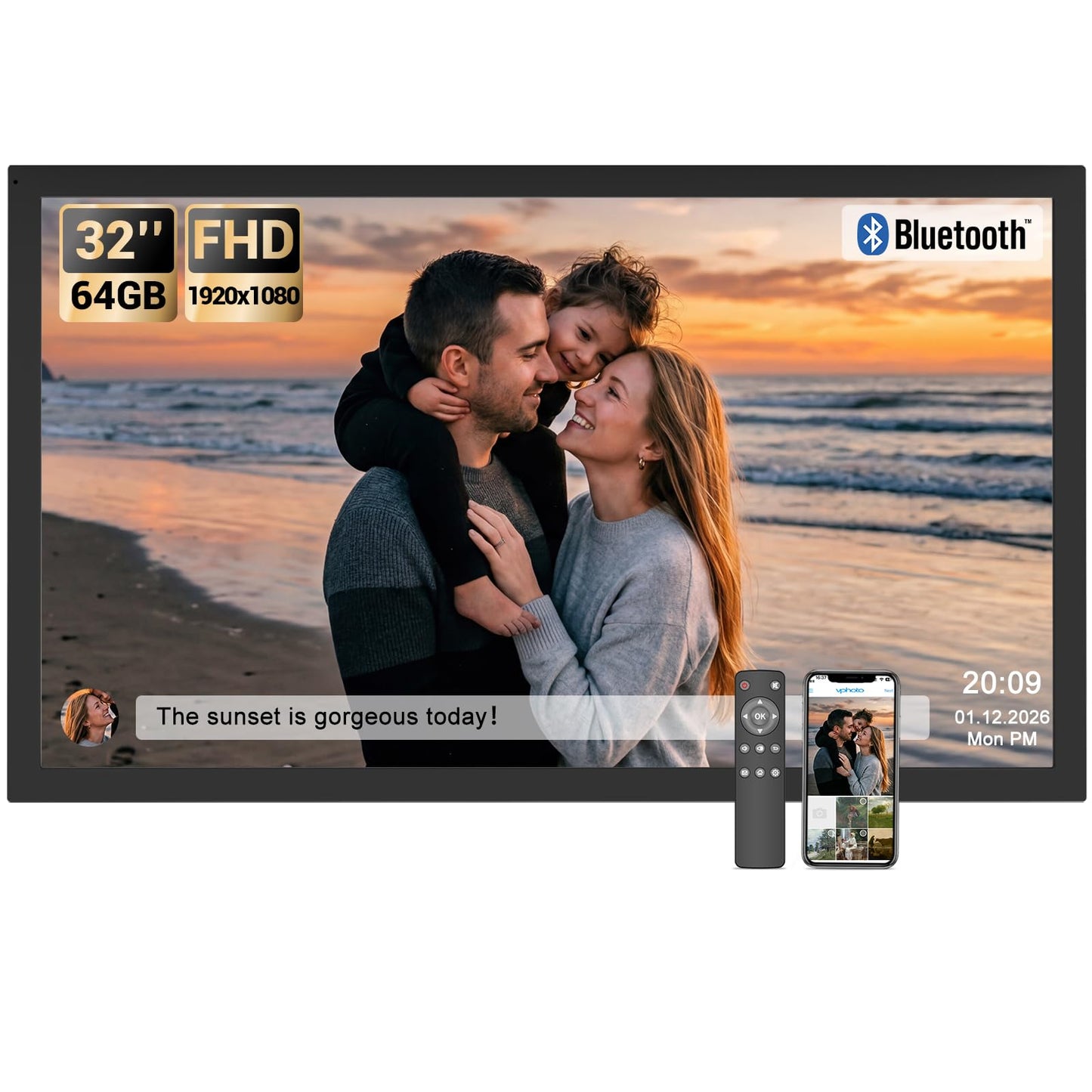 BSIMB 32-Inch Large WiFi Digital Picture Frame with Wall Mount Support