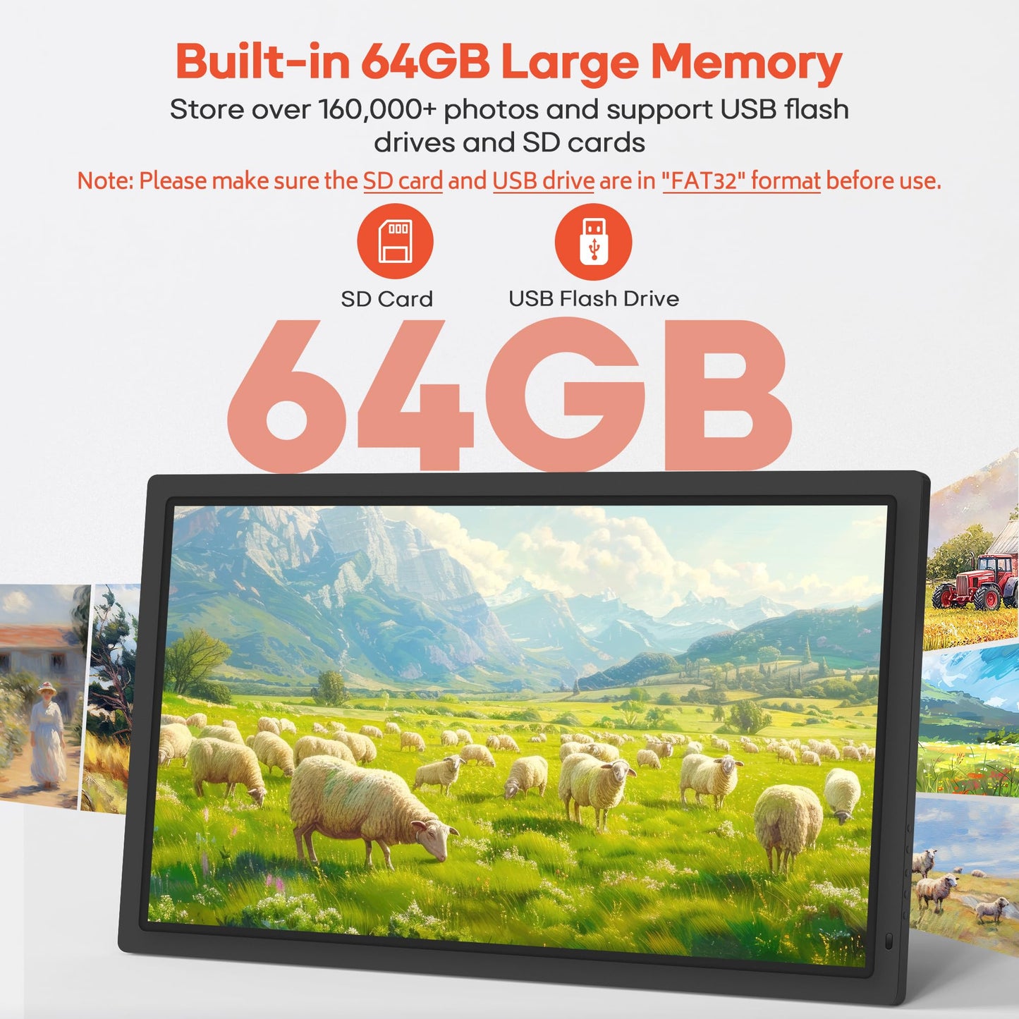 Frameo 32-Inch Smart Digital Picture Frame with WiFi & 64GB Storage