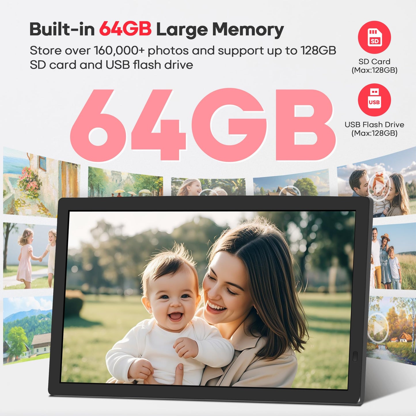 Frameo 32-Inch Extra Large Smart WiFi Digital Photo Frame – FHD Touch Screen