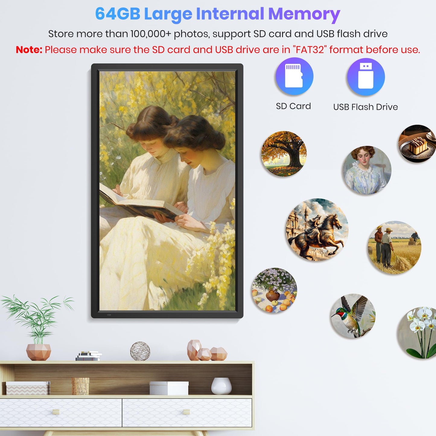 Uhale 32-Inch WiFi Electronic Picture Frame with Auto-Rotate Display