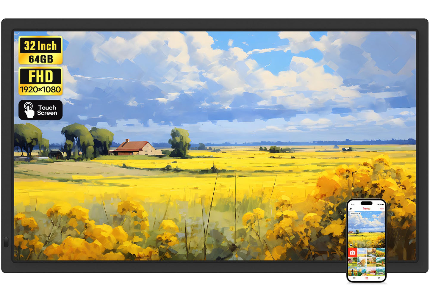 Frameo 32-Inch Extra Large Smart WiFi Digital Photo Frame – FHD Touch Screen